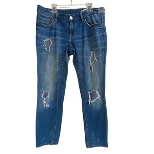 Zara Ripped Raw Stretchy Medium Rise Relaxed Straight Leg Distressed Jeans SZ 26